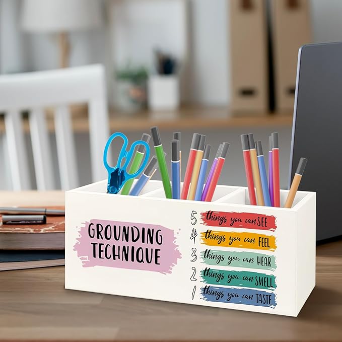 URLLUAE Mental Health Wooden Pen Pencil Holder - Image 3
