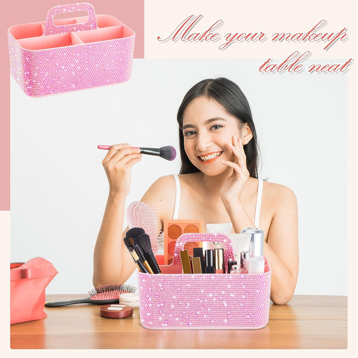 Marspark Bling Makeup Caddy Organizer with Handle, Sparkly Art Craft Holder, ...
