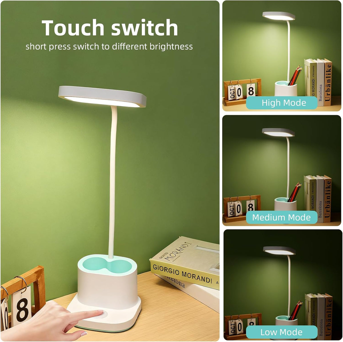 LED Desk Lamp for Dorm Home Office Bedroom, Dimmable Reading Light