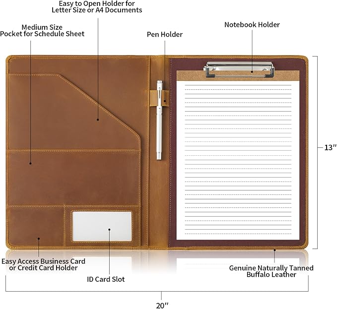 Jack&Chris Leather Portfolio, A4 Document Folder Legal Pad Padfolio, - Image 3