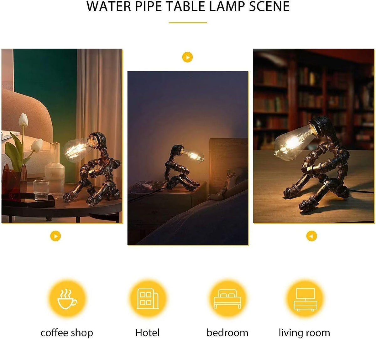 Steampunk Table Lamp, Vintage Industrial Metal Robot Table lamp, Water Pipe T...