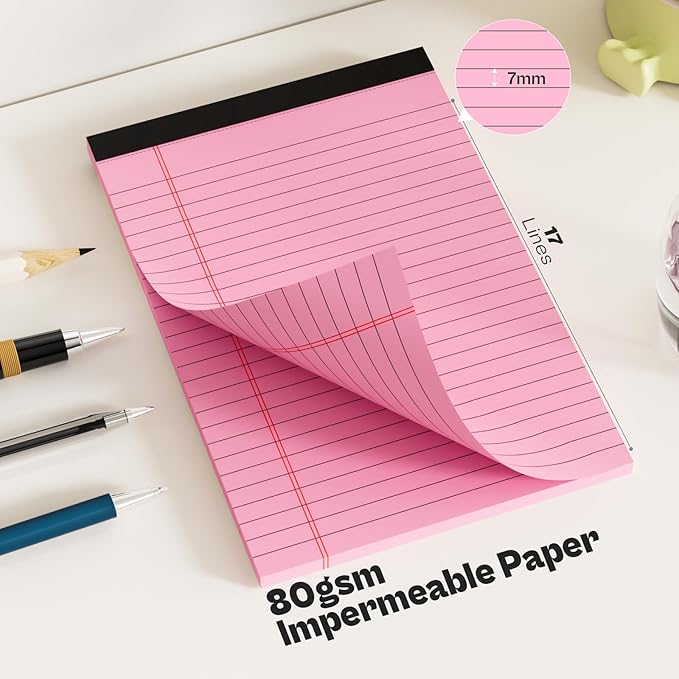 4 Pack Note Pads 5 x 8 Inch Pink Small Legal Pads 5 x 8 Colored Notepad 5 x 8 - Image 4
