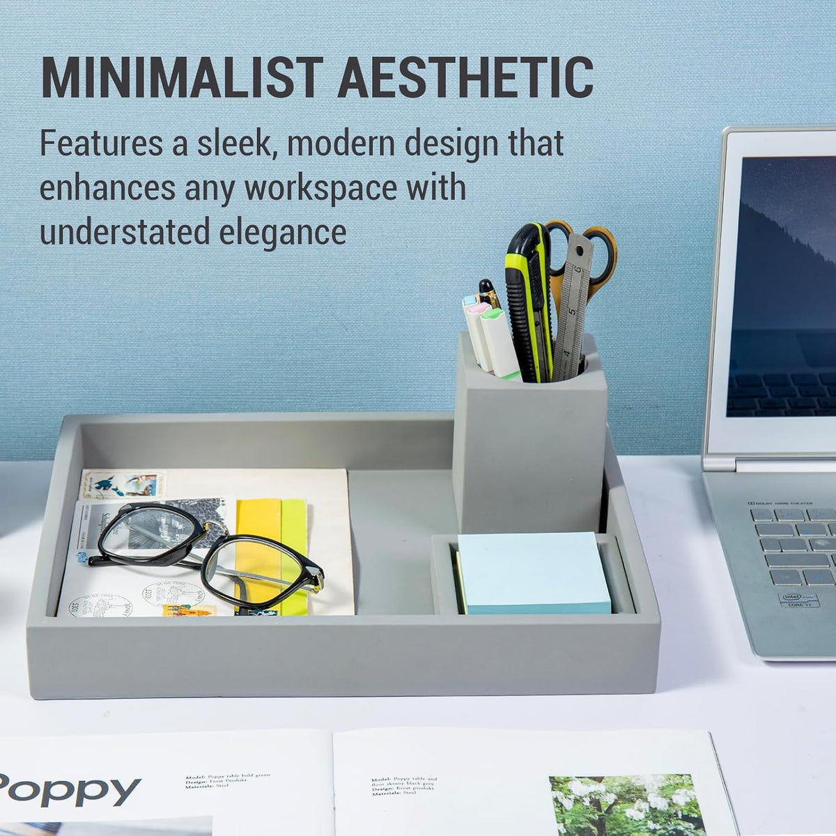 MyGift 3 pcs Set Modern Gray Concrete Desk Organizer Trays, Desktop Office Pa...