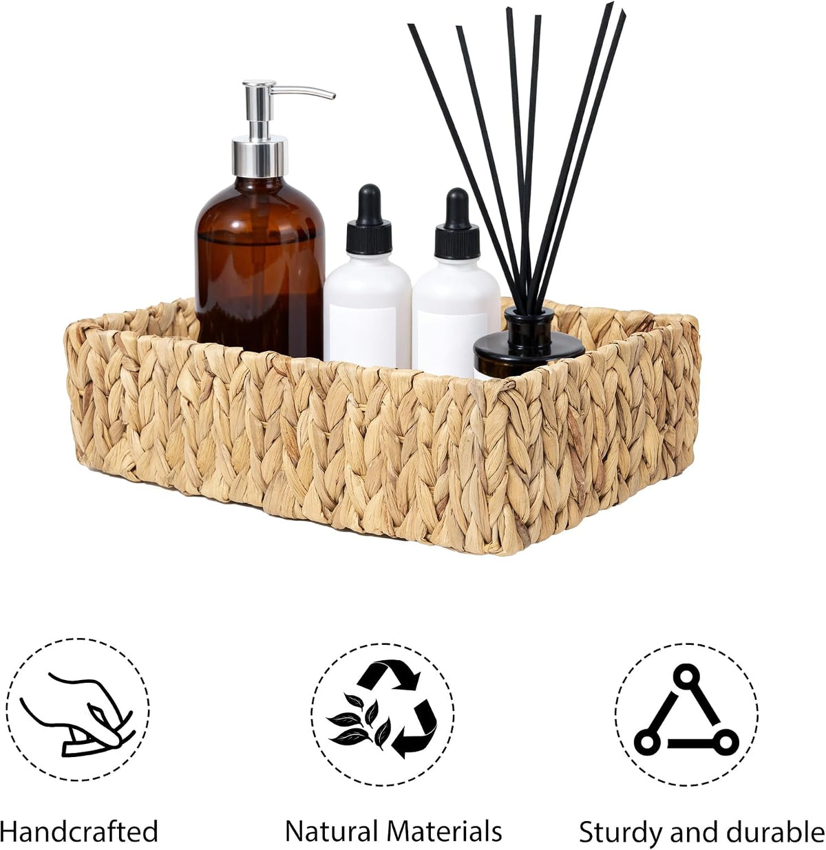 Handwoven Water Hyacinth Wicker Baskets for Organizer Set of 3