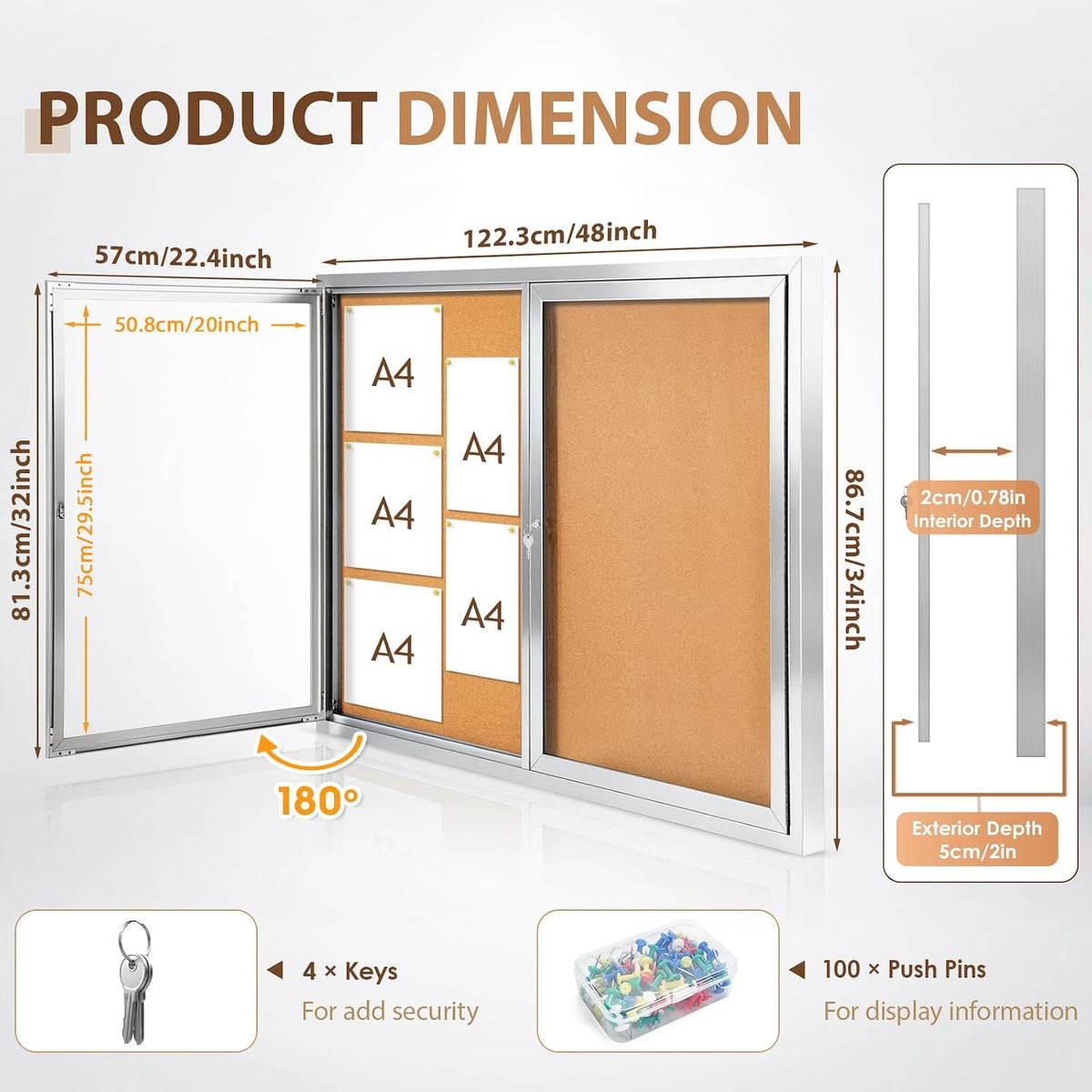 SWANCROWN 48x34in Outdoor Enclosed Bulletin Board,Locking Door Display Case