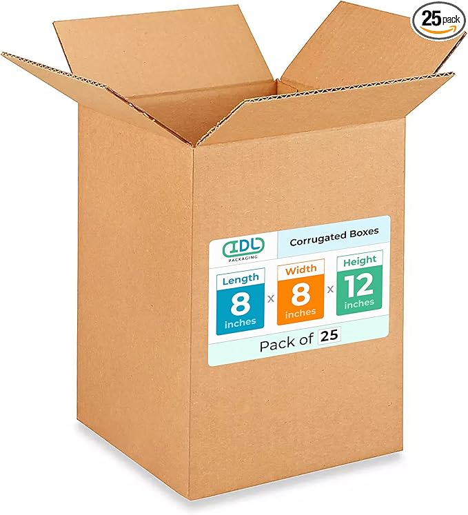 Small Moving & Shipping Boxes 8"L x 8"W x 12"H by IDLPackaging