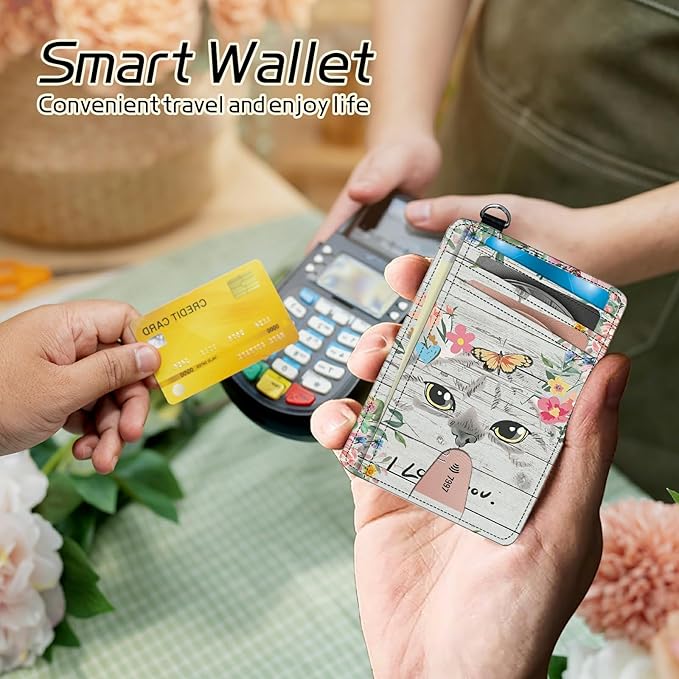 BWEGRHE Small Travel Wallets, Cat Flowers Slim Minimalist Front Pocket Wallet - Image 4