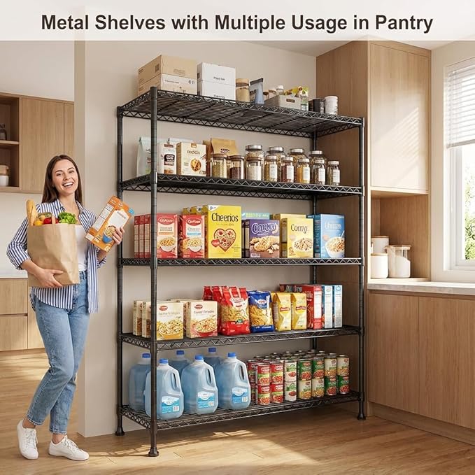 REIBII 45.8“W Metal Shelving Storage Shelves, 5-Tier Wire Shelving Unit - Image 4