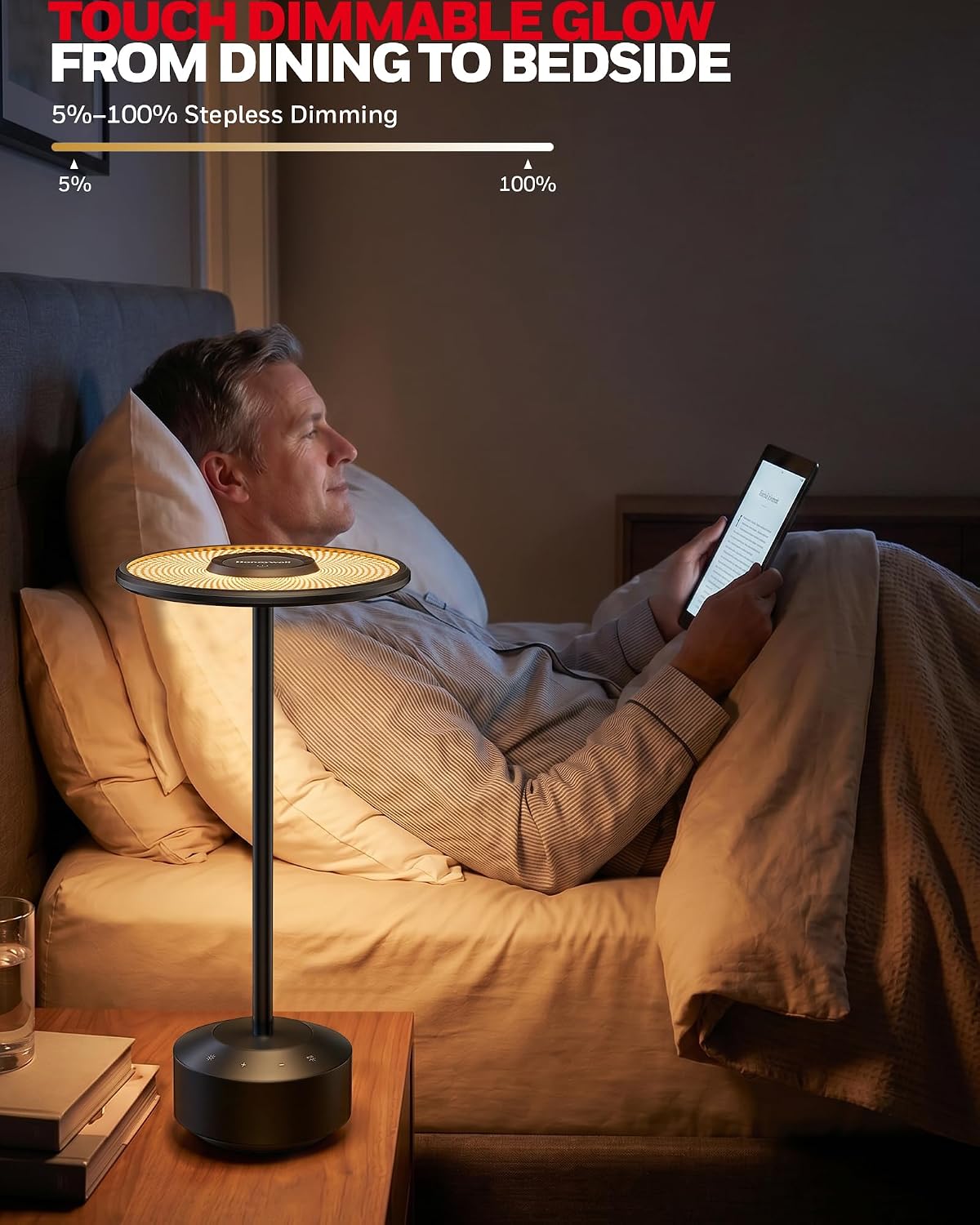 Honeywell Rechargeable Table Lamp, 5000mAh Cordless Dimmable Accent Light