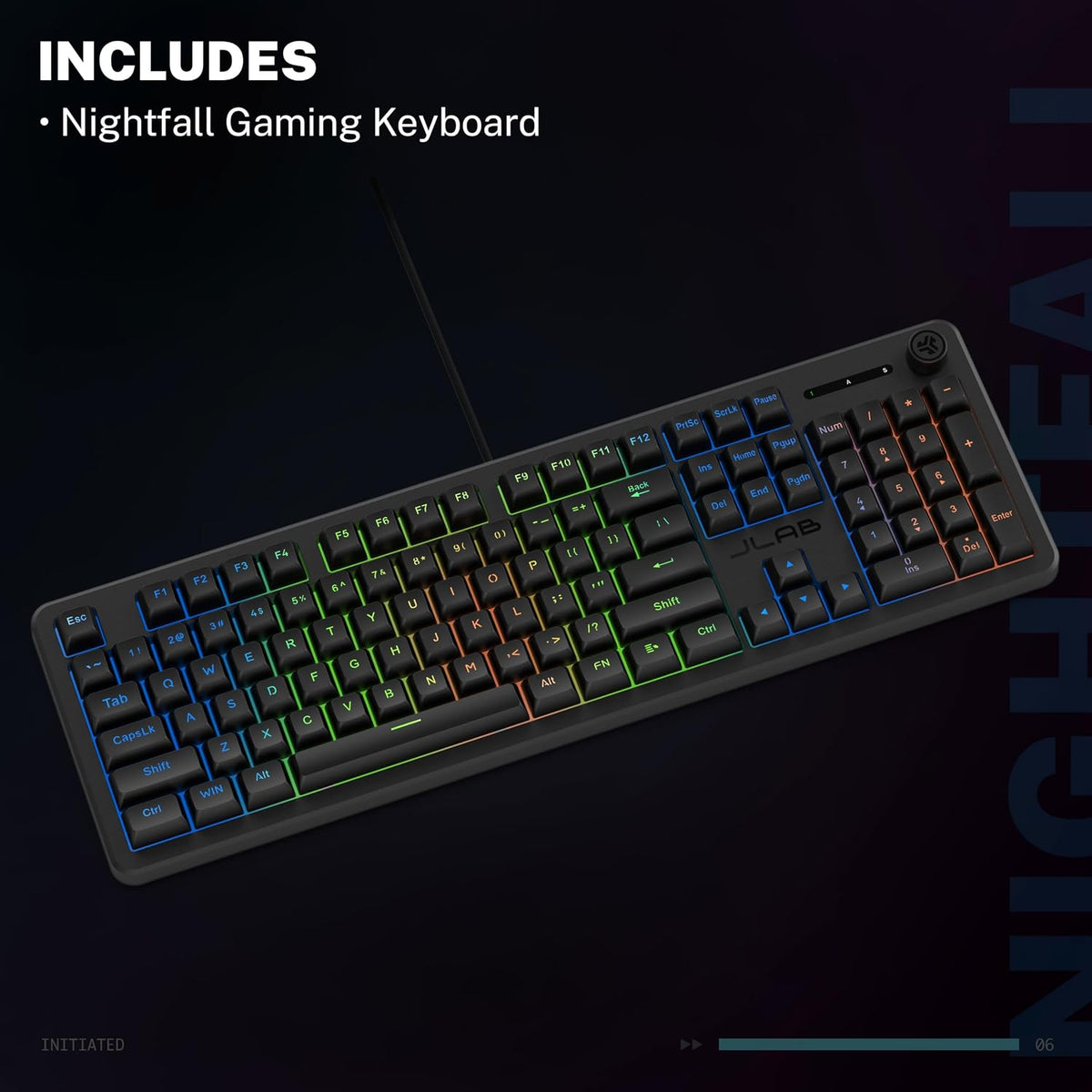 JLab Nightfall Gaming Keyboard, Wired, RGB, 104 Keys, Black
