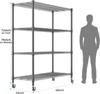 Homdox 60”W Storage Shelves, 4 Tier Heavy Duty Wire Shelving Unit - Image 3