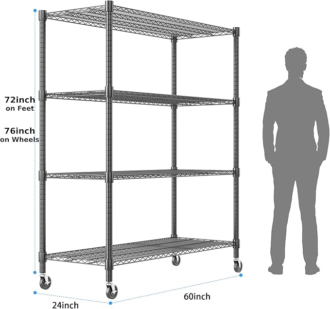 Homdox 60”W Storage Shelves, 4 Tier Heavy Duty Wire Shelving Unit - Image 3
