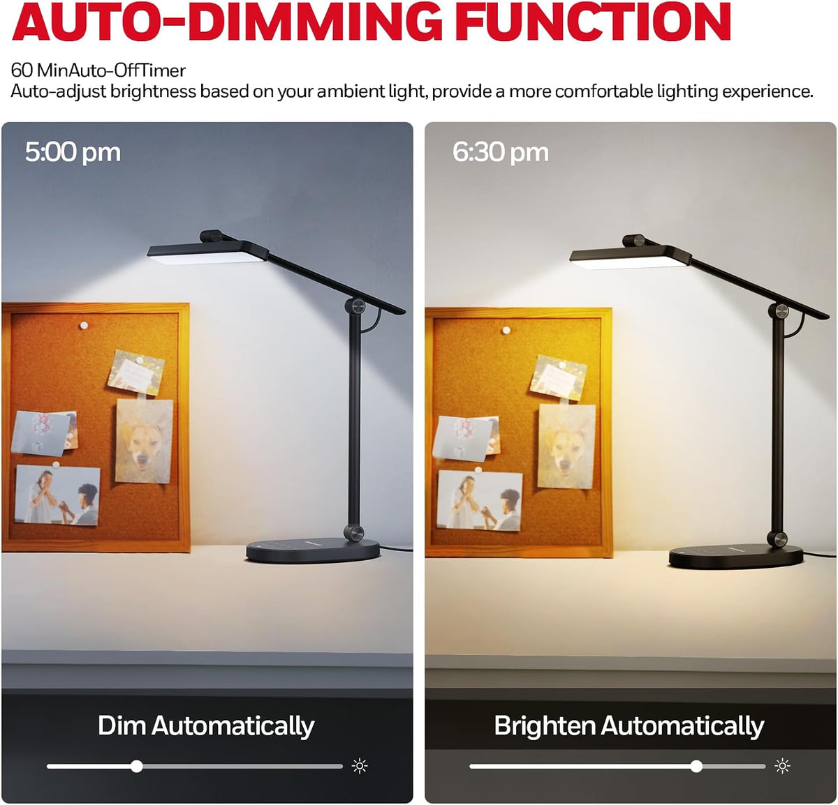 honeywell hwt-h4 led desk lamp, eye-caring, dimmable, auto showing dimensions