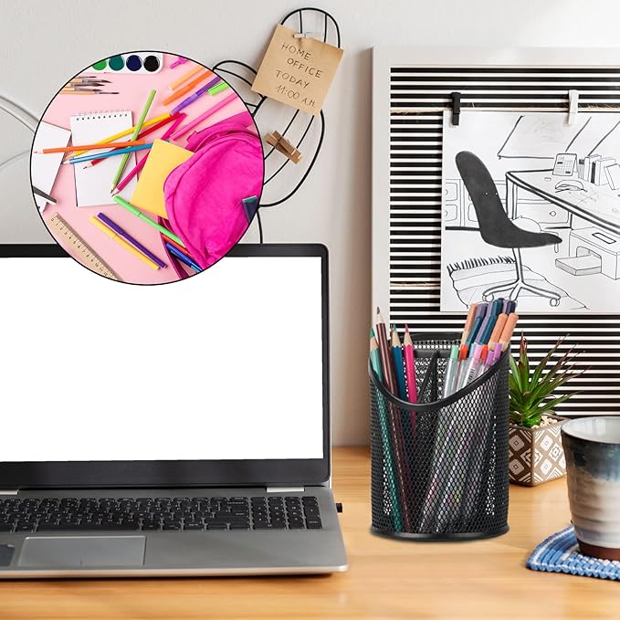 Delifox 2 Pack Pen Holder Mesh Round Pencil Holder Desktop Organizer 3 - Image 5