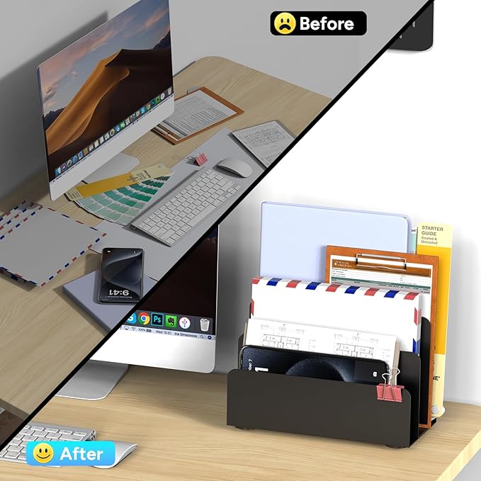 OUTIOE Mail Organizer Countertop, Small Desk File Organizer, Metal File Holder - Image 2