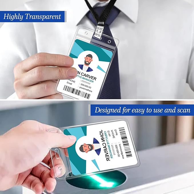 100 Pcs Clear Vertical Badge Id Card and 100 Pcs Lanyard, Reusable Lanyards - Image 5