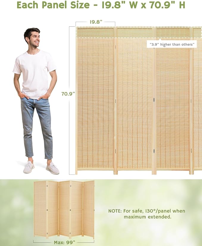JOSTYLE Room Divider Folding Privacy Screen, 5 Panel Room Dividers 6 ft. Tall - Image 4