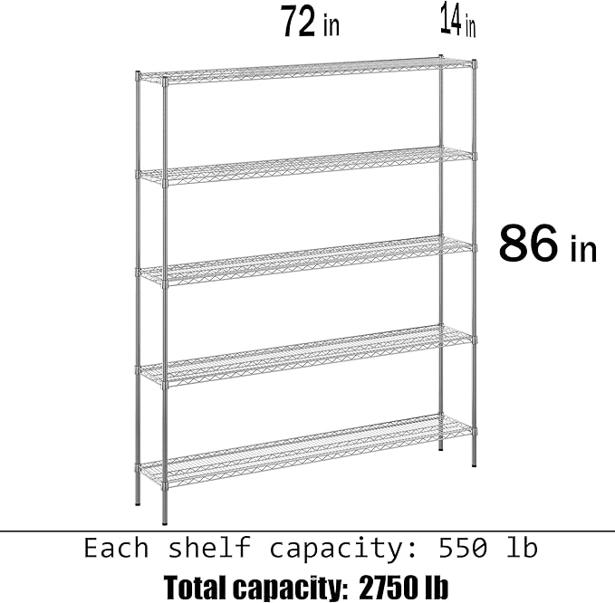 Regal Altair 14" Deep x 72" Wide x 86" Height Wire Shelving Kit | 5-Tier | NSF - Image 3