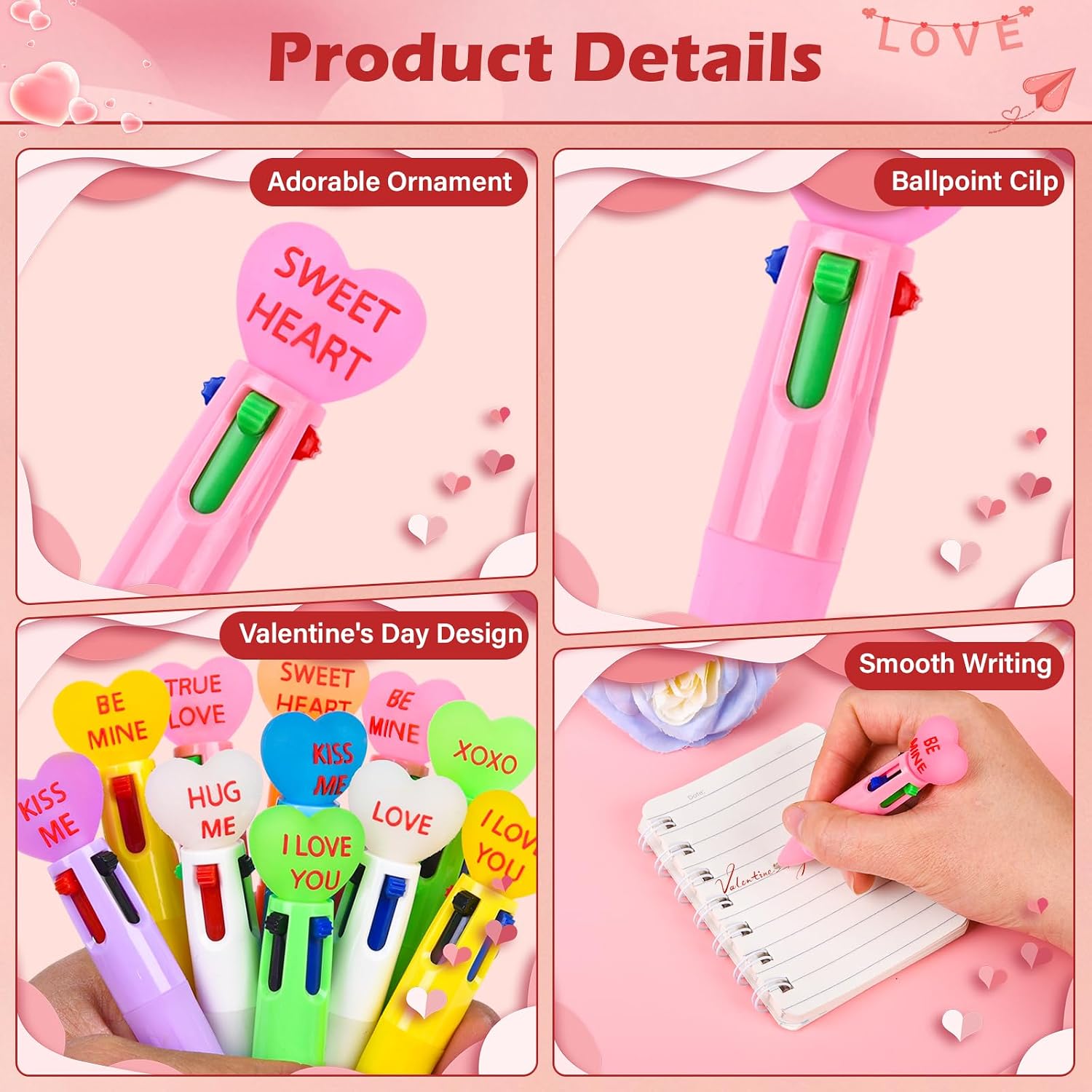 LiYiQ 25 Pcs Valentine's Day Conversation Multicolor Pen in One Cartoon Cute Fun 4-in-1 Pens Bulk Kawaii Be Mine Kiss Me Love Conversation Lovely Ballpoint Pens for Fun Gifts