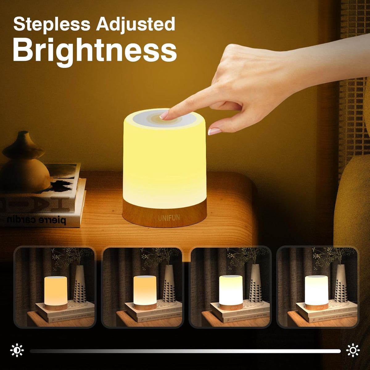 UNIFUN Bedside Touch Lamp Rechargeable Dimmable RGB LED Table Night Light (Pa...