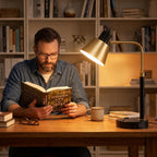 adjustable desk lamp with dual usb-c/a & ac showing dimensions