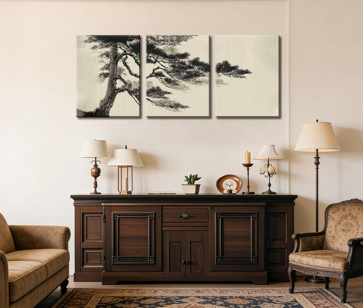 frimeeme vintage sketch pine tree framed canvas wall showing dimensions