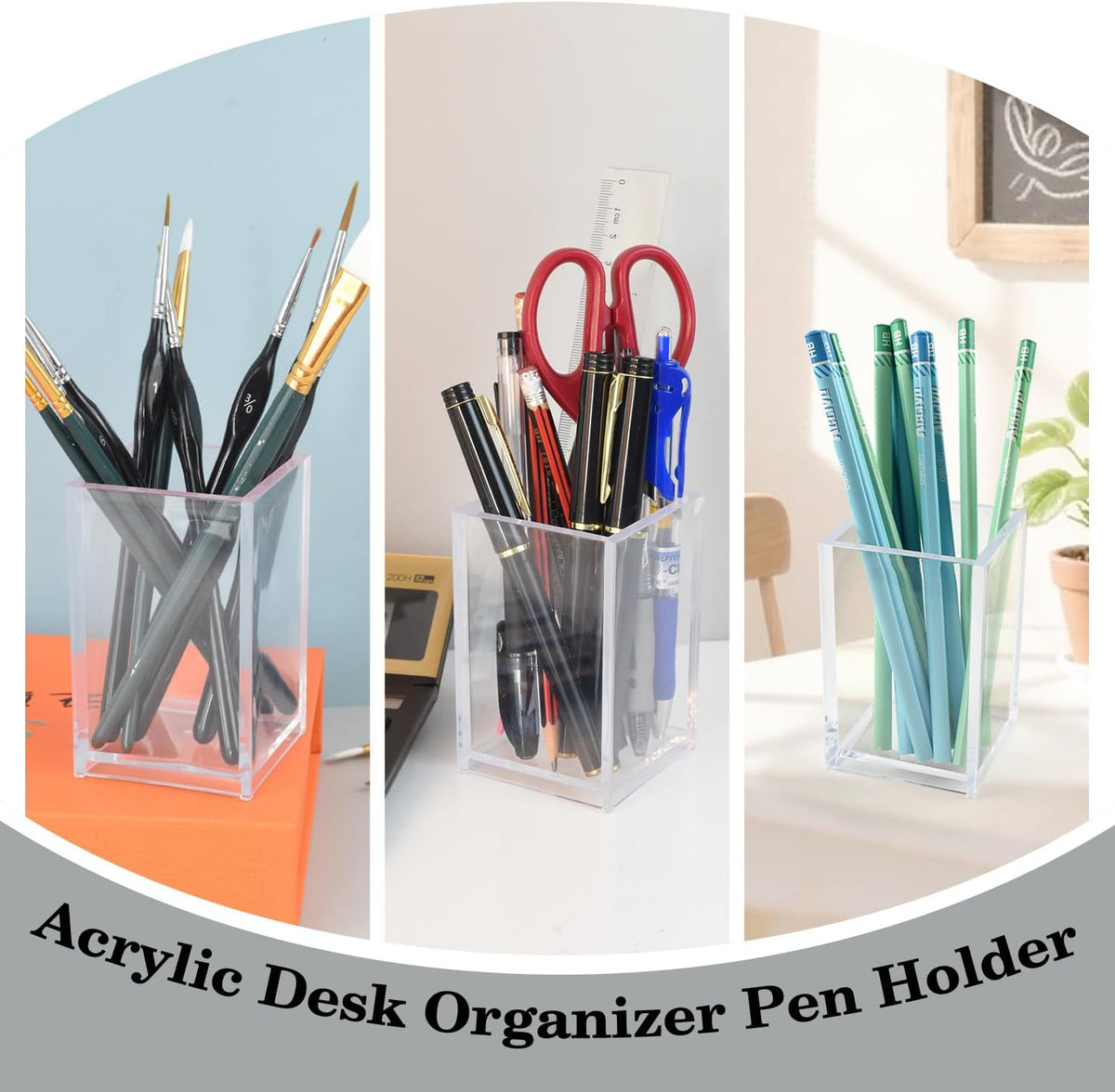 20 Pack Clear Acrylic Pen Holders For Desk, Pencil Cup Makeup Brush Holders