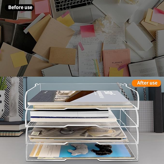 4 Pack- Stackable Paper Letter Tray, or Workspace - Image 6