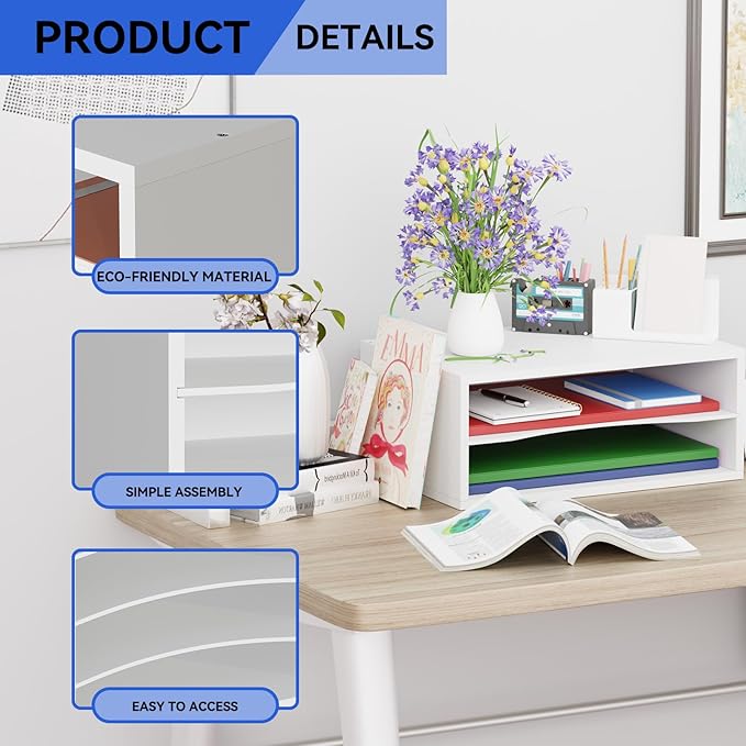 GDINDINFAN Wood Desktop Letter Tray File Organizer, Paper Storage Mail Sorter - Image 4