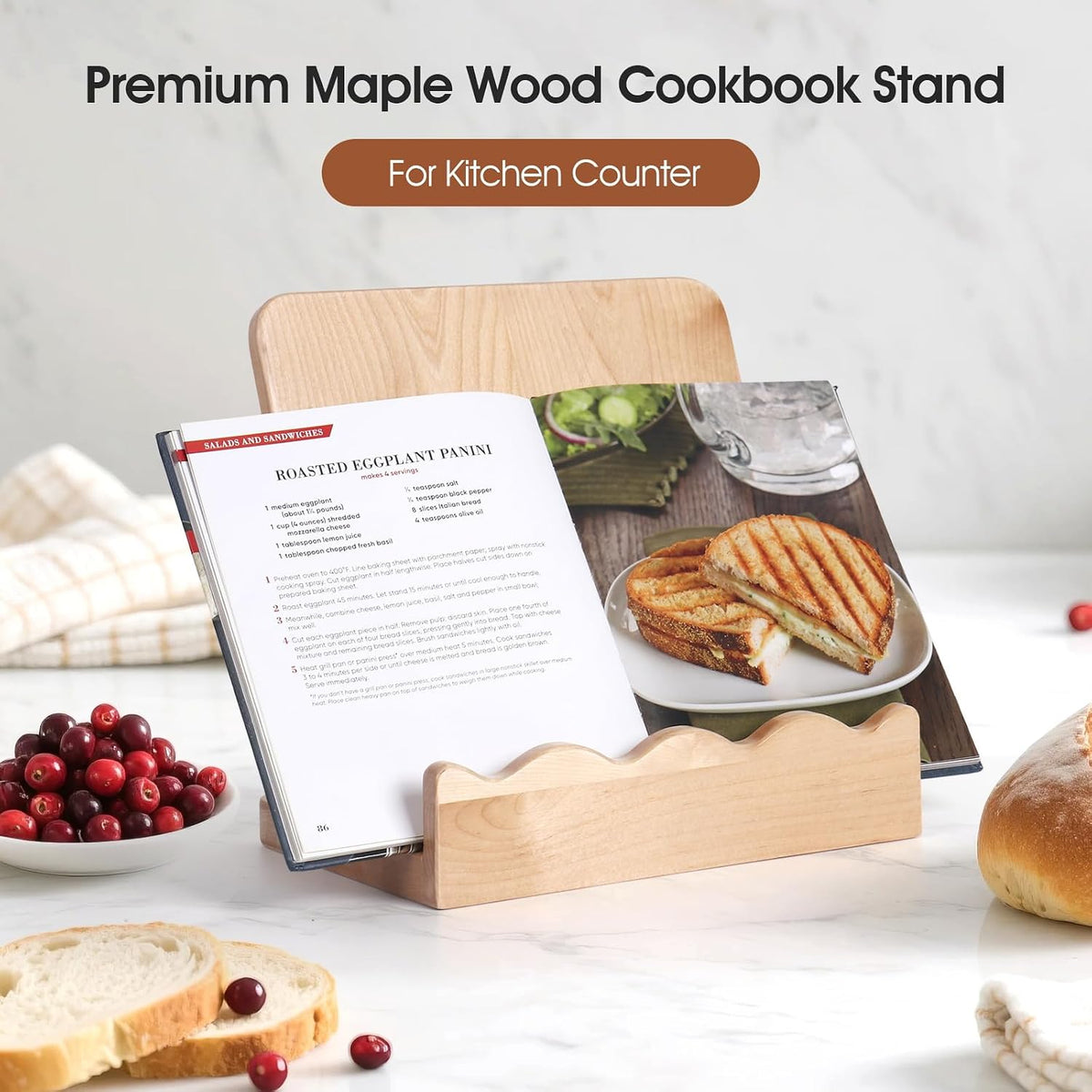 Scalloped Wooden Cookbook Stand with Removable Cutting Board for Kitchen