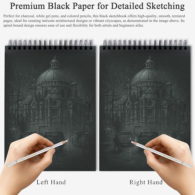 Fuxi Black Paper Sketchbook 8"×10", 60 Sheets Double-Sided Hard Cover, Spiral - Image 5