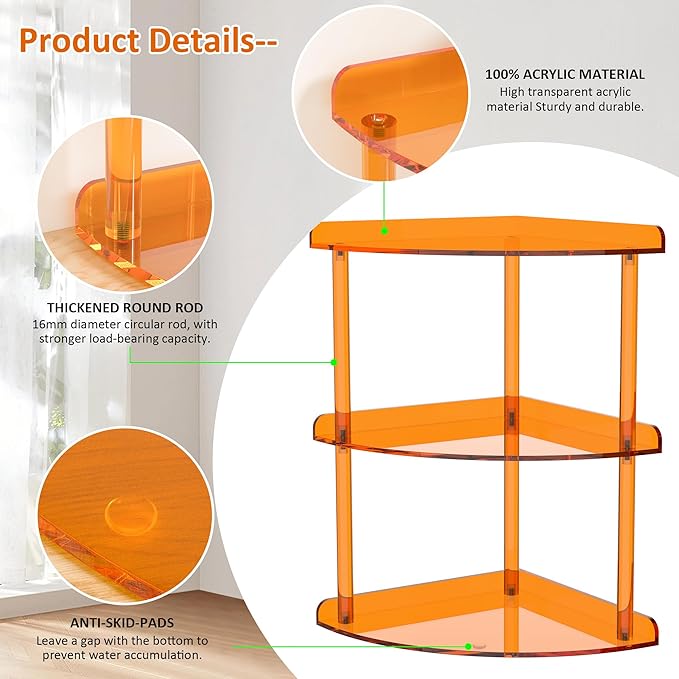 Sezanrpt 3 Tier Acrylic Corner Shelf Organizer Storage 9.5x9.5x15.7 Inch - Image 5