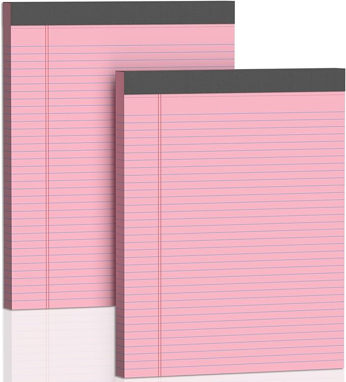 2 Pack Legal Pads 8.5 X11, College Ruled Notebook, 100 Sheets Pink Note Pad by Glyanlee