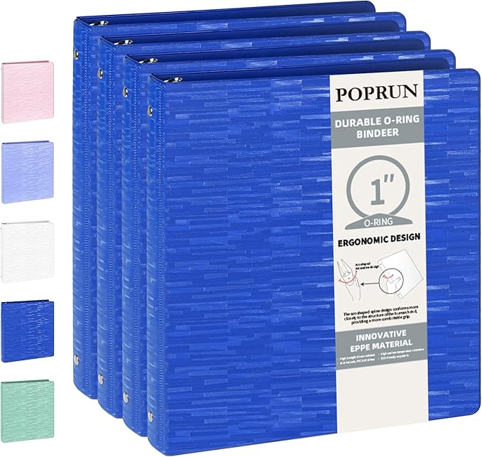 POPRUN 3 Ring Binder 1 Inch, Holds 175 Sheets of 8.5 x 11 Paper, Extra Durable by POPRUN