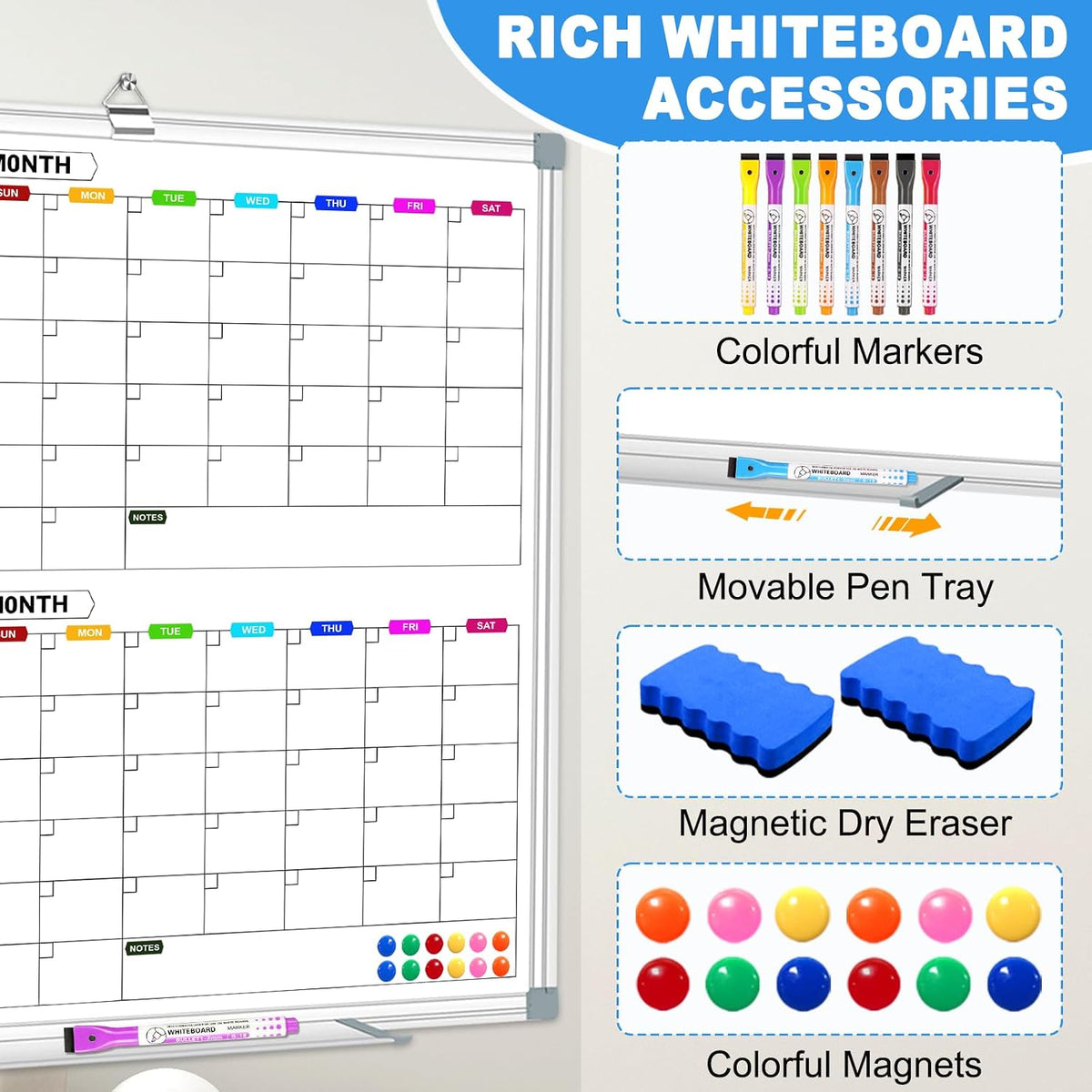 4 Month Large Magnetic Whiteboard for Wall, 60" x 40"