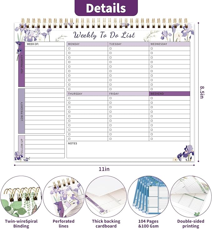 ALKALO 104 Pgs Weekly To Do List Notepad, 52 Duplex-Printed Undated Sheets 100 - Image 3