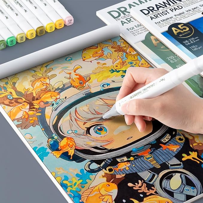 TRANSON Artist Mix Media Sketchbook Marker Pad, 5.8”x8.3” 65 Sheets A5 Art - Image 7