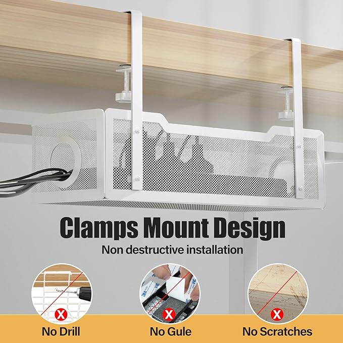 2 Pack Under Desk Cable Management Box White, Cinati 26.8" Wire Organizers No - Image 4