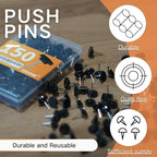 150 PCS Black Flat Push Pins for Wall Thumb Tacks for Walls Flat thumbtacks - Image 3