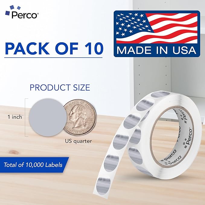 Perco Metallic Silver 1-Inch Perforated Circle Dot Sticker Labels — 10 Rolls - Image 2