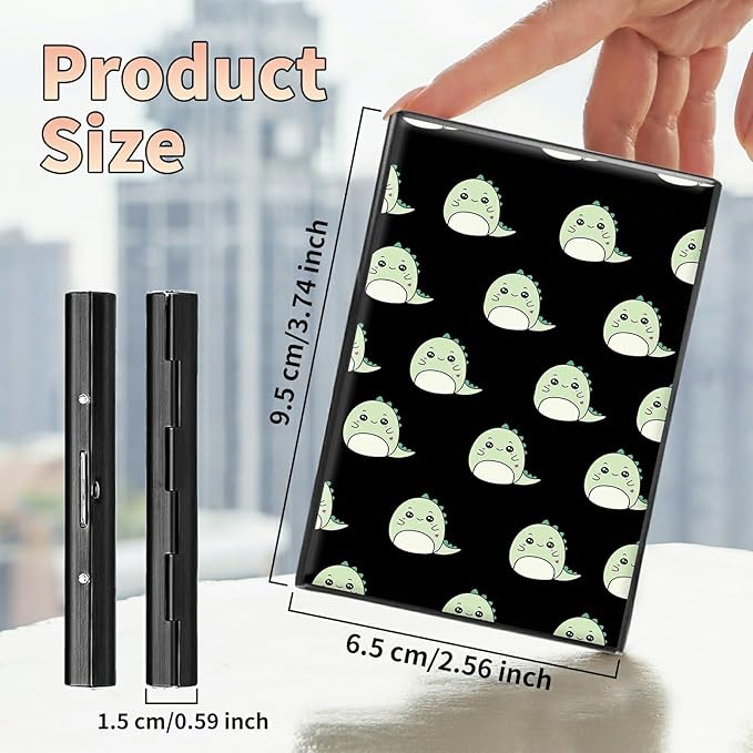 BWEGRHE Slim Credit Card Holder, Cute Dinosaurs RFID Blocking Metal Wallet - Image 2