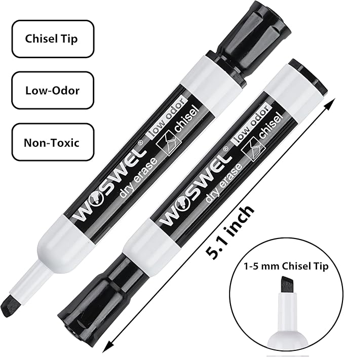 WOSWEL Dry Erase Markers Bulk, Chisel Tip Whiteboard Markers, Low Odor Thick - Image 2