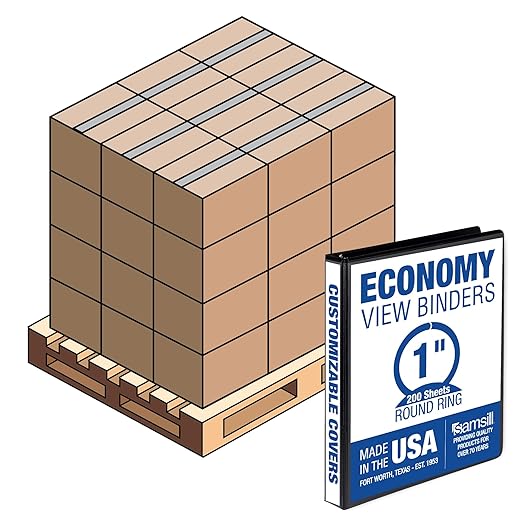 Samsill Economy 1 Inch 3 Ring Binder Bulk Pallet, Made in The USA, Round Ring by Samsill