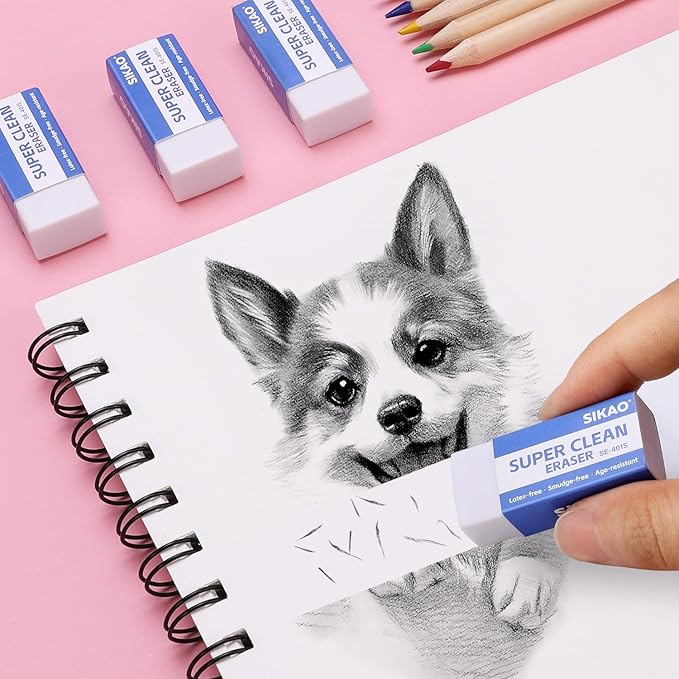White Erasers, 6 Pack Block Pencil Erasers – Smudge-Free Latex-Free, Erasers - Image 4