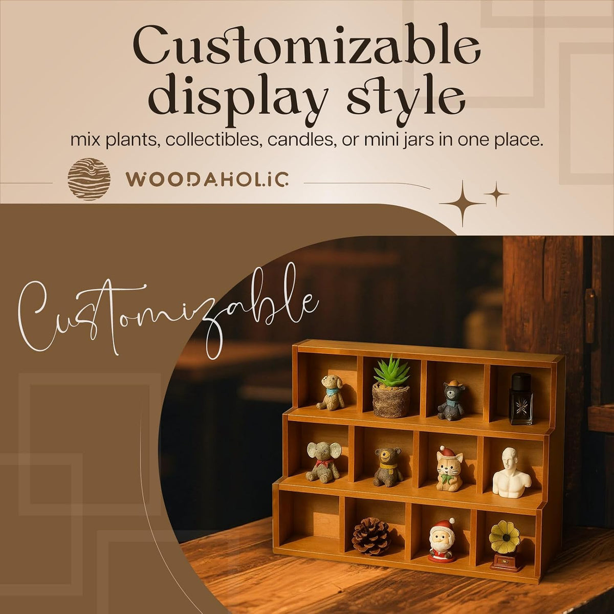 Wood 3-Tier Riser Stand Display Organizer – Versatile Tiered Desktop Shelf fo...