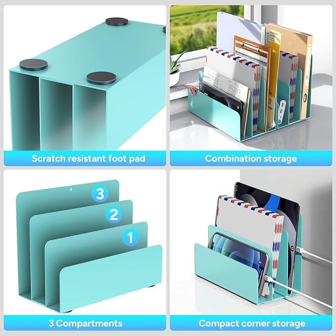 OUTIOE Mail Organizer Countertop, Small Desk File Organizer, Metal File Holder - Image 6
