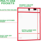 Magnetic Dry Erase Pockets by Two Point (6-Pack) - Portrait - Clear Dry Erase Pocket Sleeves, Job Shop Ticket Holders, Clear Paper Sleeves Protectors, Magnetic Pouch