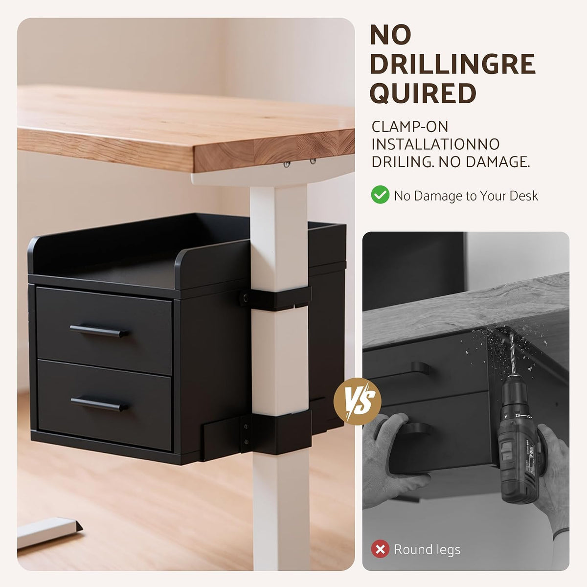 OUTFINE Clamp-On Under Desk Drawer, No-Drill Storage for Standing Desks