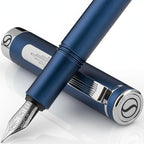 Scriveiner Luxury EDC Fountain Pen, Stunning Matt Blue Pocket Pen, Chrome Finish by Scriveiner