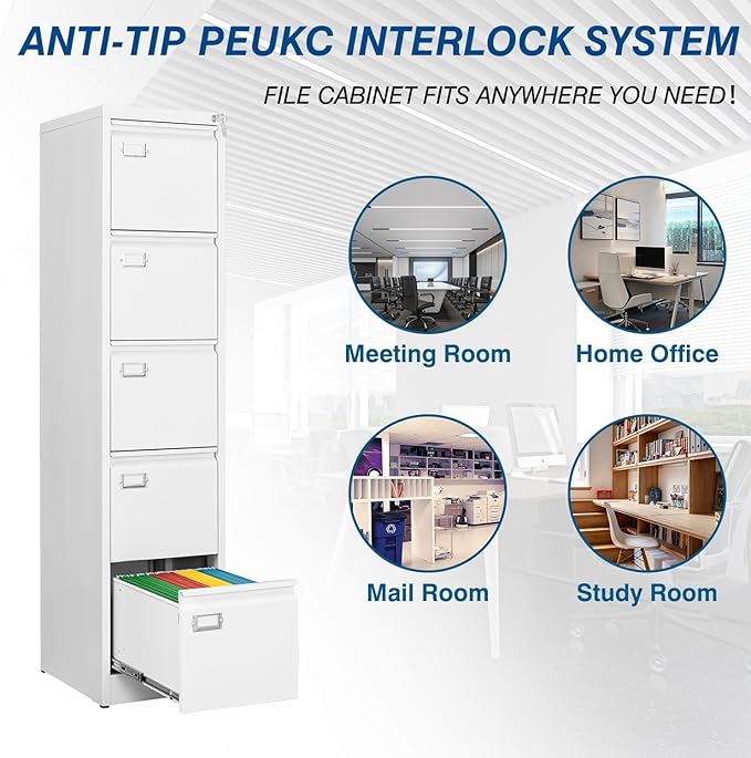 PEUKC 5-Drawer File Cabinet, 16.3" Deep Vertical Metal Filing Cabinet - Image 6